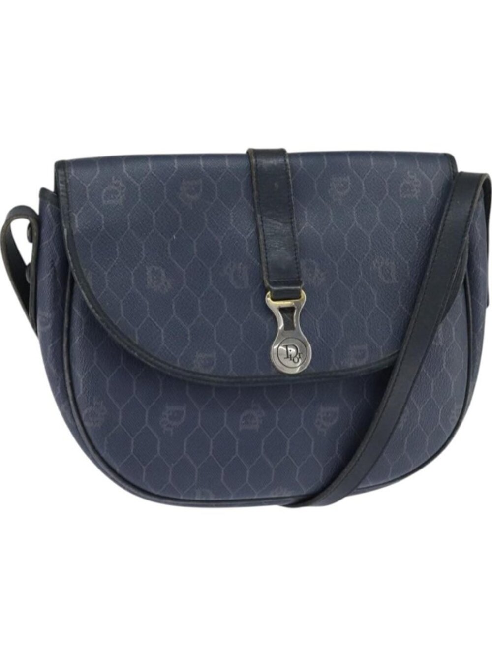 Christian Dior Honeycomb Canvas Shoulder Bag PVC Navy gold